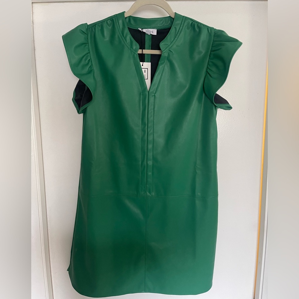 NWT THML green shift faux leather dress